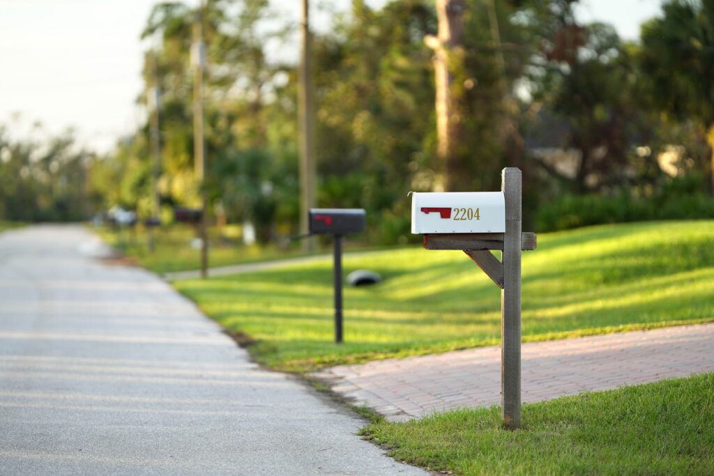 Mailbox in front of a house on a residential street