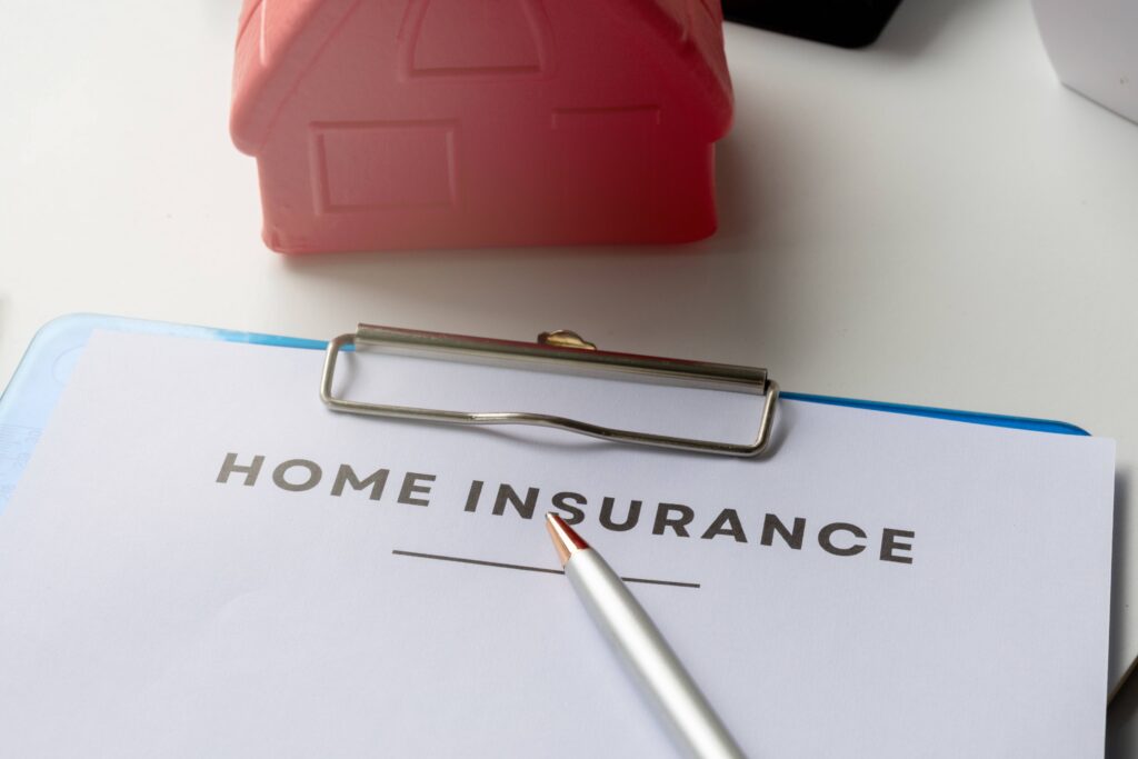 Homeowners insurance claim form on a desk